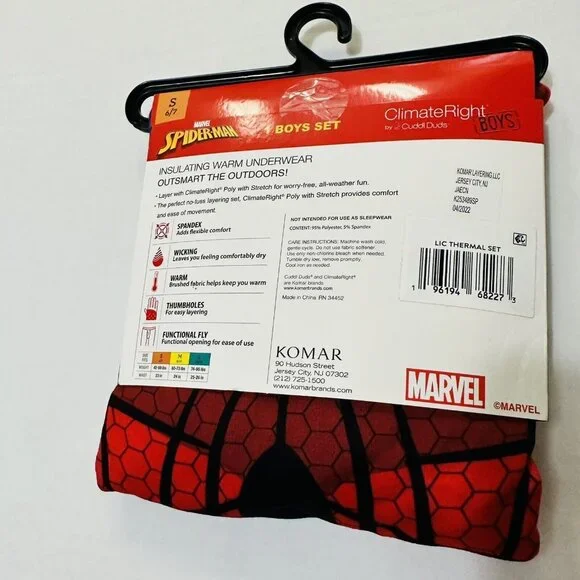 Boys Large 10 12 Warm Underwear/  PJs Spiderman  Long Sleeve Crew & Pant W/ Fly - Picture 10 of 11